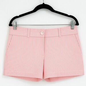 LOFT Pink Pinstripe High-Waist Shorts